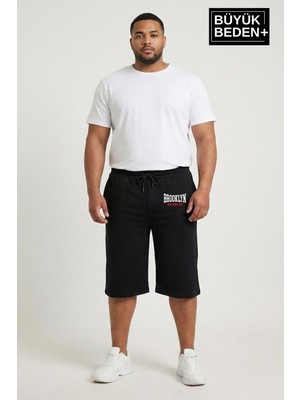 Superlife Büyük Beden Erkek 3xl-6xl Rahat Kalıp Cepli Brooklyn 1970 Baskılı Penye Kapri  Şort SPR26BSR591-03