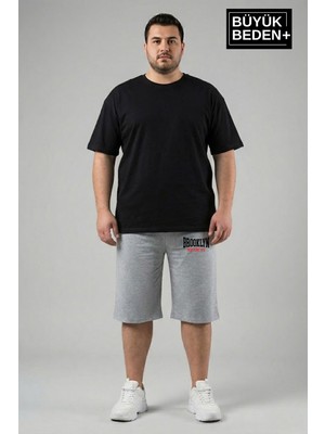 Superlife Büyük Beden Erkek 3xl-6xl Rahat Kalıp Cepli Brooklyn 1970 Baskılı Penye Kapri  Şort SPR26BSR591-03