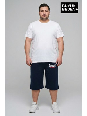 Superlife Büyük Beden Erkek 3xl-6xl Rahat Kalıp Cepli Brooklyn 1970 Baskılı Penye Kapri  Şort SPR26BSR591-03