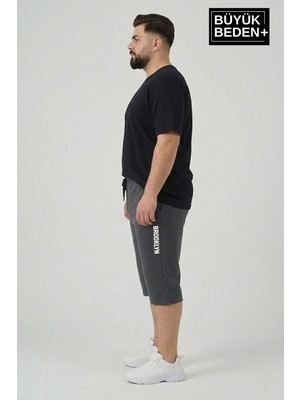 Superlife Büyük Beden Erkek Kapri Şort Brooklyn Baskılı Rahat Kalıp 3xl-6xl SPR26BSR591-02