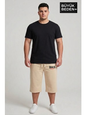 Superlife Büyük Beden Erkek 3xl-6xl Rahat Kalıp Cepli Brooklyn 1970 Baskılı Penye Kapri  Şort SPR26BSR591-03