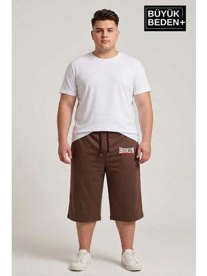 Superlife Büyük Beden Erkek 3xl-6xl Rahat Kalıp Cepli Brooklyn 1970 Baskılı Penye Kapri  Şort SPR26BSR591-03