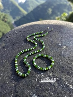 Crazy Takı Tasarım 8 mm Grass Agate&ceyt Doğaltaş 70-80 cm Uzun Erkek Kolyesi (Bileklik Hediyeli)