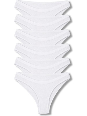 Universal Kadın 6’lı Beyaz Pamuklu Likralı Bikini Külot