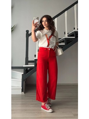 Elisin Kırmızı Tencel Culotte Pantolon