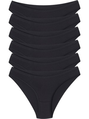 Universal Kadın 6’lı Siyah Pamuklu Likralı Bikini Külot