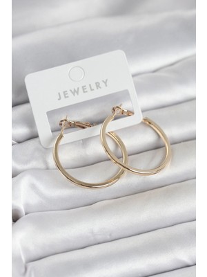 Teknoparkx Mey Ithalat® Gold Renk Pirinç Köşeli Kenar Halka 32 mm Kadın Küpe