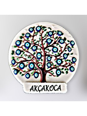 Mundy Akçakoca Temalı Polyester Kabartmalı Nazar Ağacı Magnet Çap: 6 cm – Dekoratif Hediyelik Buzdolabı Süsü  (KOD:1128)