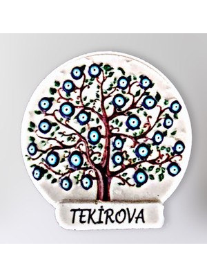 Mundy Tekirova Temalı Polyester Kabartmalı Nazar Ağacı Magnet Çap: 6 cm – Dekoratif Hediyelik Buzdolabı Süsü  (KOD:1129)