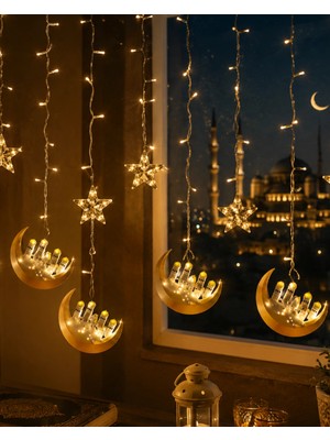 Epilons Hilal Yıldız LED Ramazan Işığı 3 Metre Dekoratif Perde Aydınlatması