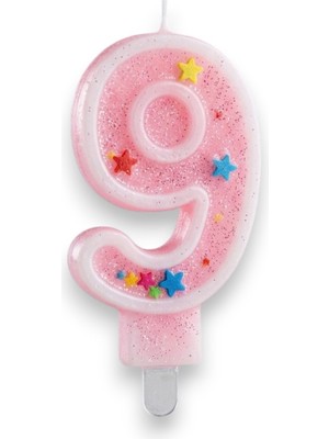Limmy Dokuz Rakamlı Pembe Mum Doğum Günü Pasta Mumu ( 7x3) cm - Sayılı Mum - Pasta Süsü