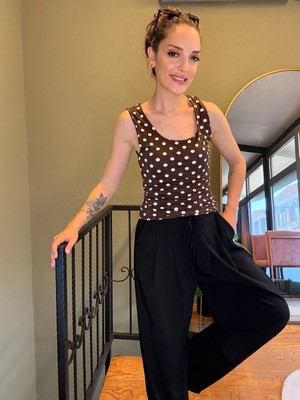 Ali Butik Kahve Beyaz Puantiyeli Polyamid Atlet