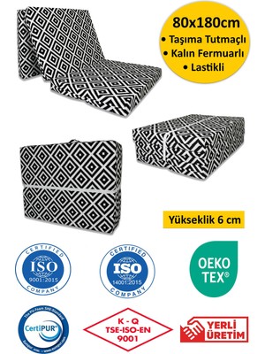 Empressco Katlanabilir Sünger Yatak Minderi 80X180X6 cm Siyah Piramit Tasarım