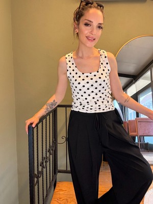 Ali Butik Beyaz Siyah Puantiyeli Polyamid Atlet
