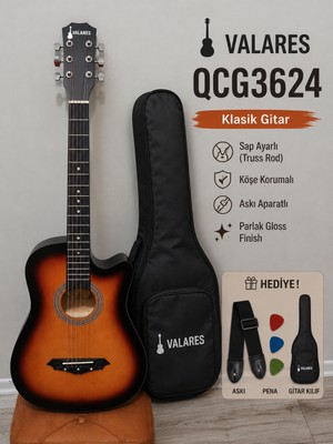 Valares 38C Kesik Kasa Sap Ayarlı Akustik Gitar 38 Inç Full Aksesuar Hediyeli Sunburst