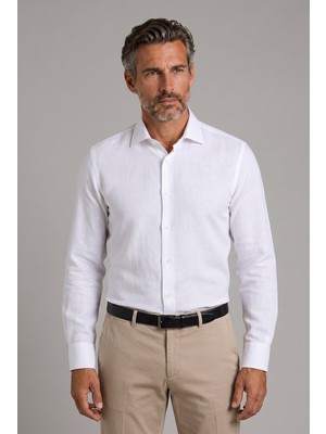 Bisse Beyaz Grubu Regular Fit Pamuk Keten Cepli Doğal Gömlek GMKTN1KC224012_D01