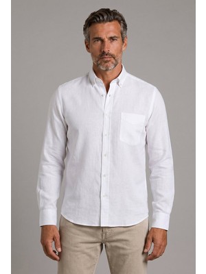 Bisse Beyaz Grubu Regular Fit Keten Paşa Yaka Gömlek GMKTN3PS224003_D01