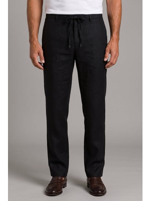 Bisse Siyah Keten Bağcıklı Lastikli Spor Pantolon PNS25Y25106_D99