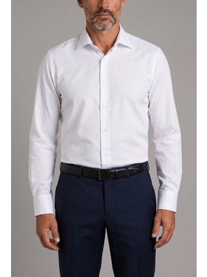 Bisse Beyaz Regular Fit Pamuk Cepsiz Klasik Uzun Yaka oiron Gömlek GMKLS252201_D01
