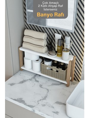 Empressco Jest Dekor Konsept Beril Beyaz Çok Amaçlı 2 Katlı Ahşap Banyo Rafı / Mutfak Rafı, Baharatlık, Organizer, Dekoratif Raf - Fiyatı, Yorumları
