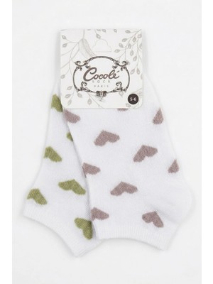 Cocole Socks Kız Bebek Patik Çorabı 2’li Set Pamuklu Beyaz Zemin Üzeri Yeşil & Mürdüm Kalp Desenli