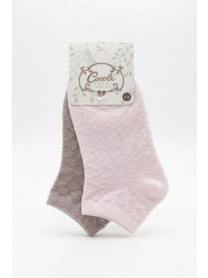 Cocole Socks Kız Bebek Patik Çorabı 2'li Set Pamuklu Pudra Pembe & Mürdüm Rengi Baklava Desenli