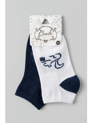 Cocole Socks Erkek Çocuk Patik Çorabı 2’li Set Beyaz & Lacivert Sincap Desenli