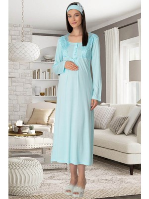 By Mecit Pijama Mecit 5343 Dantelli Turkuaz Hamile Lohusa Gecelik