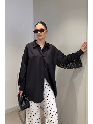 Magarde Fisto Detay Oversize Poplin Gömlek- Siyah