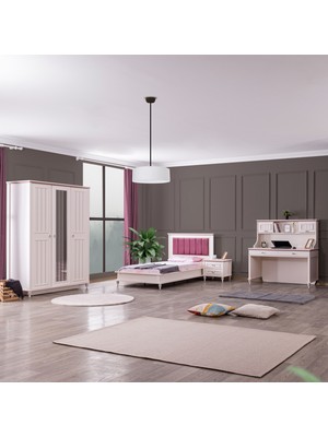 Setay Ezgi Lüx Genç Odası Takımı - Modern Tasarım 4 Parça Dolap, Karyola, Komodin, Masa