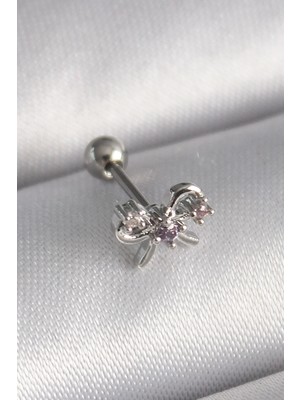 DS LLC Ietaks™ 316L Çelik Gümüş Renk Zirkon Taşlı Kurdele Tragus Piercing Dsllc-Ilkelgym1