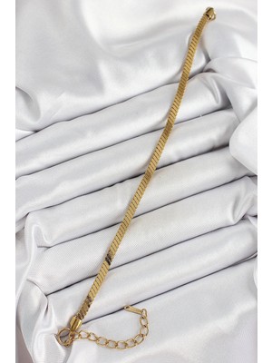 DS LLC Ietaks™ 316L Çelik Gold Renk Yassı Zincir Model Kadın Bileklik Dsllc-Ilkelgym1