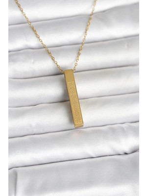 DS LLC Ietaks™ 316L Çelik Gold Renk Ayetel Kürsi Yazılı Bar Çubuk Kolye Dsllc-Ilkelgym1