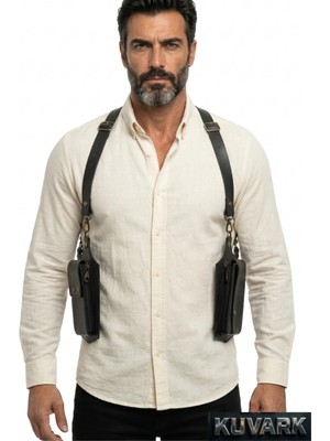 Kuvark Veyron Holster Deri Erkek Çanta • El Yapımı • Hakiki Crayz Deri • Siyah
