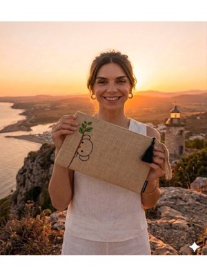 Ju Yaratıcı Tasarım Hasır Kadın Portföy Clutch Çanta Panda