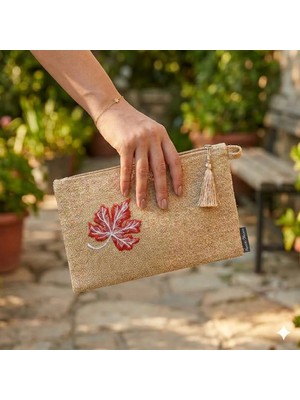 Ju Yaratıcı Tasarım Hasır Kadın Portföy & Clutch Çanta Yaprak