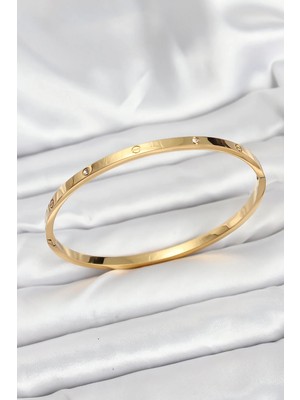 DS LLC Ietaks™ 316L Çelik Gold Renk Zirkon Taşlı 65 mm Ince Kadın Kelepçe Bileklik Dsllc-Ilkelgym1