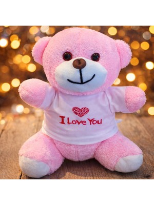Hereveoyuncak I Love You Tişörtlü Pembbe Peluş Ayıcık