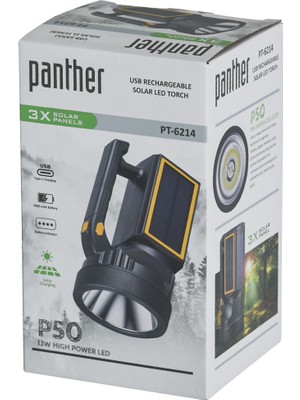 Panther USB Solar Şarjlı El Feneri PT-6214