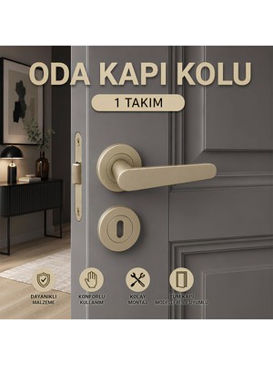Badem10 Kayı Titanyum Renk Rozetli Kapı Kolu Oda Kapıları Için Modern Tasarım 1 Takım Kapı Kolu
