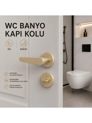 Badem10 Özen Kayı Titanyum Renk Wc Kapı Kolu Yuvarlak Rozetli Banyo Tuvalet Uyumlu Modern Kapı Kolu Takımı