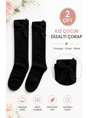 Tibo 2 Çift Burun Dikişsiz Kız Çocuk Kurdeleli Dizaltı Çorap