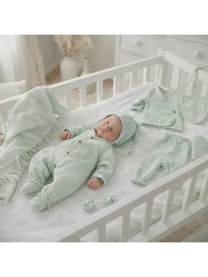 Balis Pijama Yenidoğan %100 Pamuk Müslin Yumuşak Organik Dokulu Unisex 10'lu Hastane Çıkışı Bebek Seti