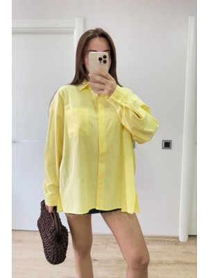 Dolunay Store Yakalı Yandan Yırtmaçlı Gömlek - Sarı