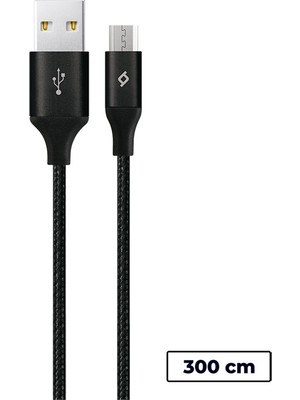 Ttec AlumiCable XXL Micro USB Kablo Siyah 3 m Dayanıklı Tasarım ve Veri Senkronizasyonu 2DK22S