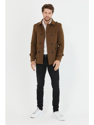 Mero Life Erkek Kemerli Kaşe Kaban Trenç Model
