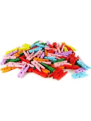 Mudanis 100'LÜ Renkli Ahşap Mandal 2.5cm (12'li PAKET-1200 Adet)