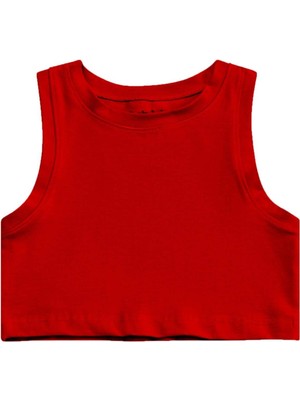 Obje Kız Çocuk Kırmızı Cotton Halter Yaka Crop