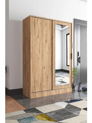 Tumblera Aura Dual Pine Aynalı Sürgü Kapaklı Portmanto & Vestiyer Ayakkablık Dolabı 9 Raflı 6 Askılı