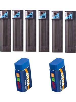 Tombow 0.7 mm 2B Kalem Uçları 6'lı ve Mavi Silgi 2'li Sarf Malzemeler Seti